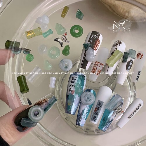 NPC国风玉石平安扣美甲饰品