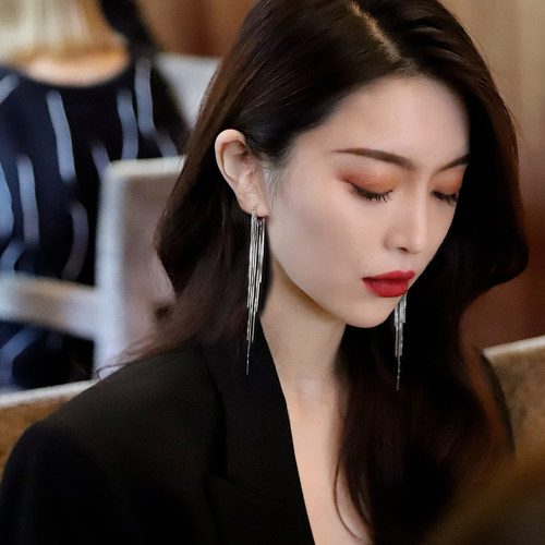 S925银针长流苏耳环女精致闪亮气