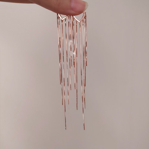 精工版玫瑰金线条流苏耳环耳扣女