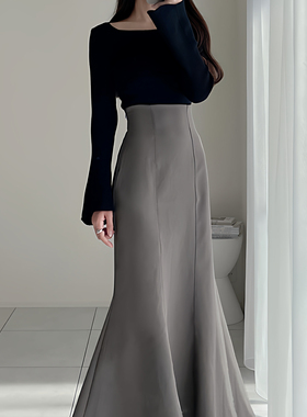 现* 花糖家 日系定制GRL斋藤飞鸟纯色百搭四季款高腰鱼尾裙dk988