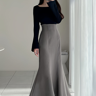 款 日系定制GRL斋藤飞鸟纯色百搭四季 高腰鱼尾裙dk988 花糖家 现