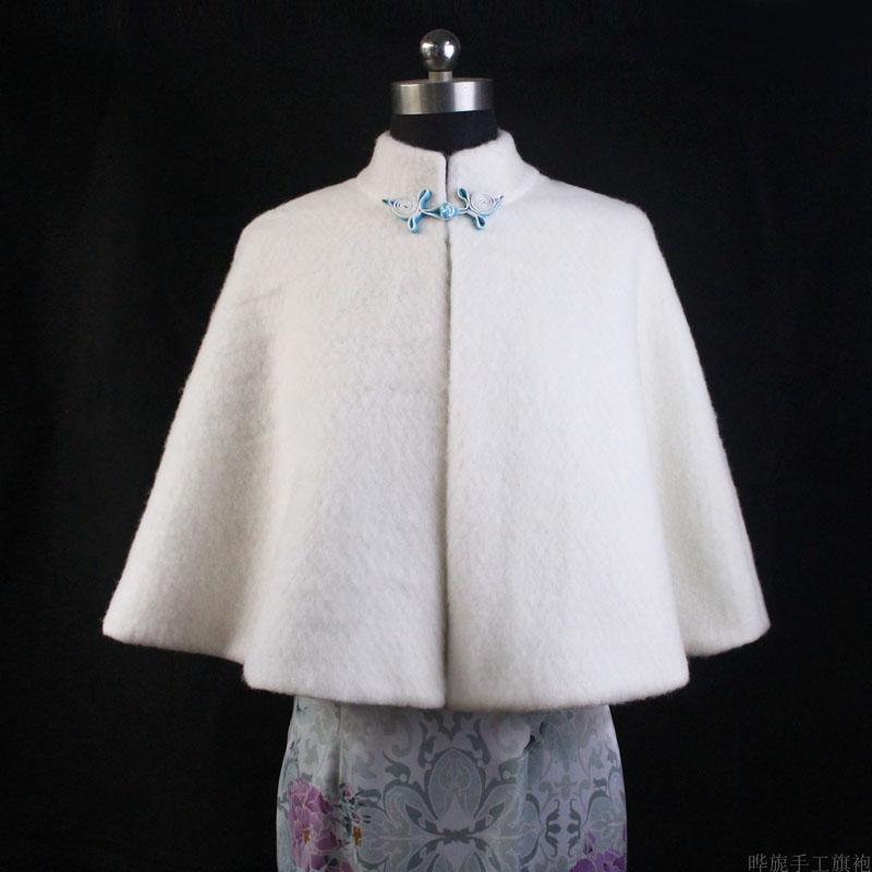 原创秋冬新品羊毛披肩斗篷女短外套民国小香风复古立领旗袍外搭