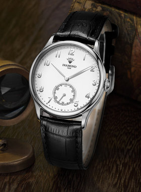上海钻石牌男自动机械表皮带时尚简约12302官方正品防水商务腕表