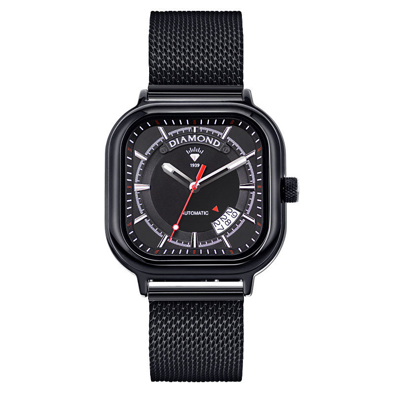 上海钻石牌手表时尚自动机械表带日历夜光潮流中性小方块学生手表