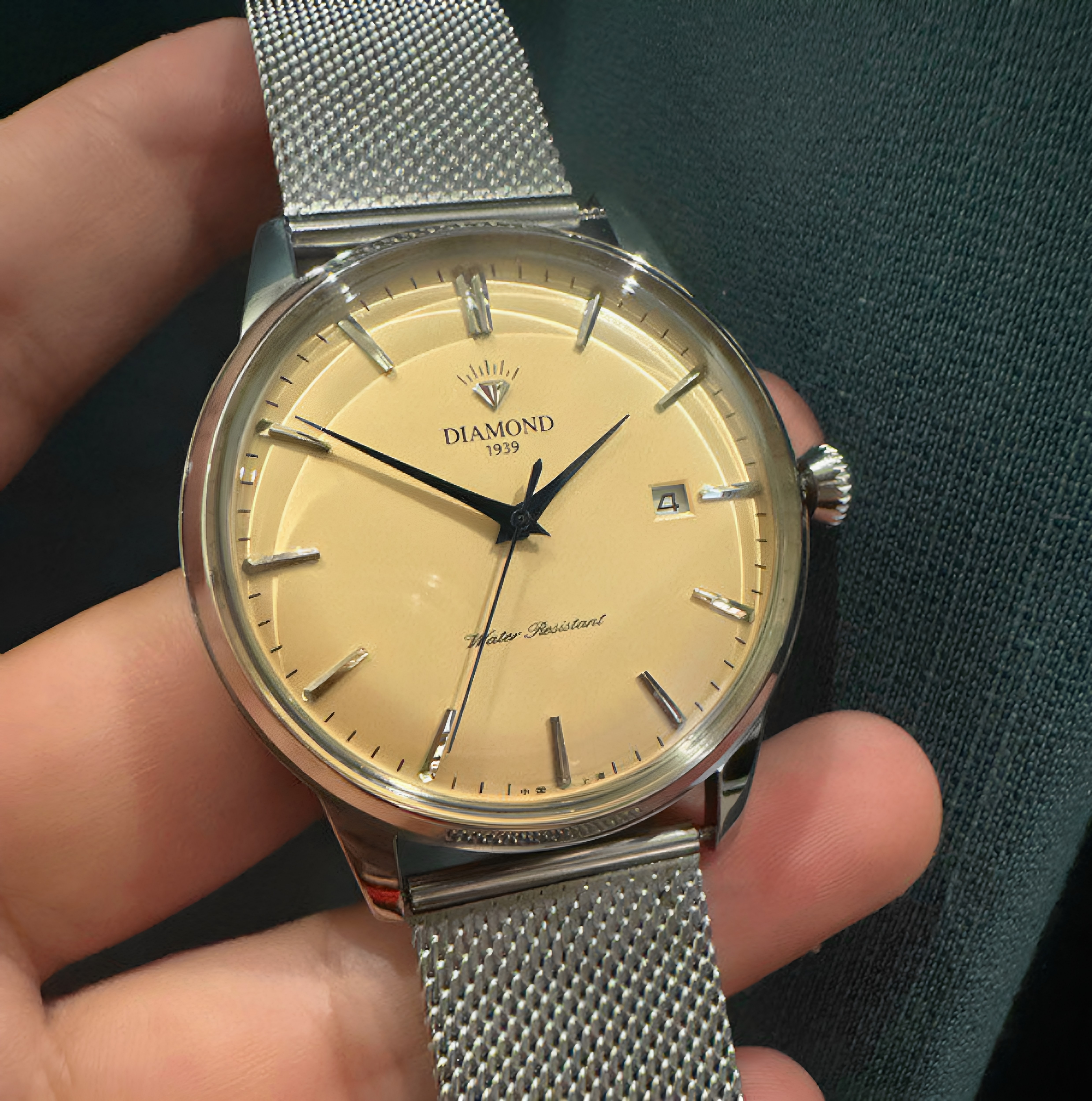 上海钻石牌手表简约大三针男士自动机械表经典泡泡镜复古男生手表