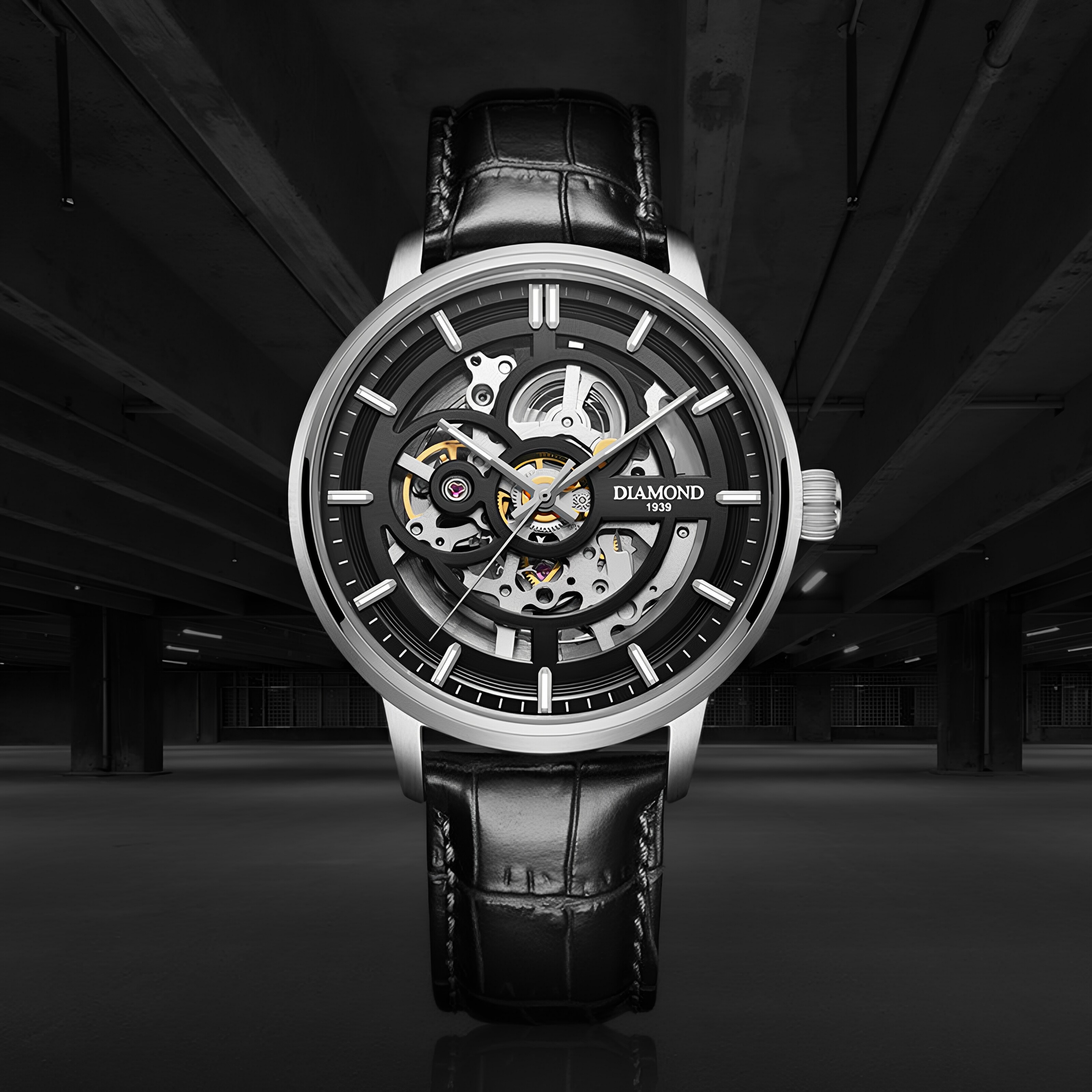 上海钻石牌手表学生机械表双面镂空夜光透底高中生机械表男生手表