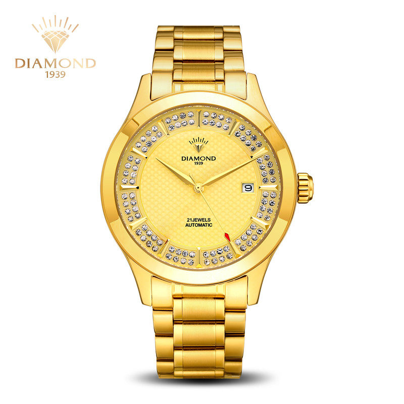 上海钻石牌手表金表自动机械表正品男士金表奢华透底镶钻钢带腕表