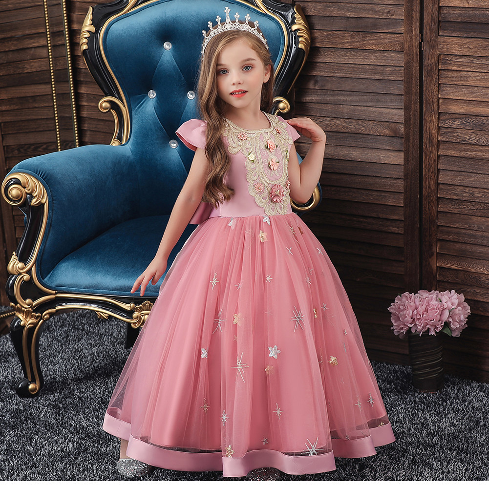 欧美新款爆款童礼服婚纱蓬蓬裙花童绣花走秀演出服儿童派对礼服