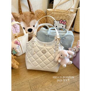 韩风新款自制夏温柔白色小香菱格单肩包千禧甜美水桶手提包通勤包