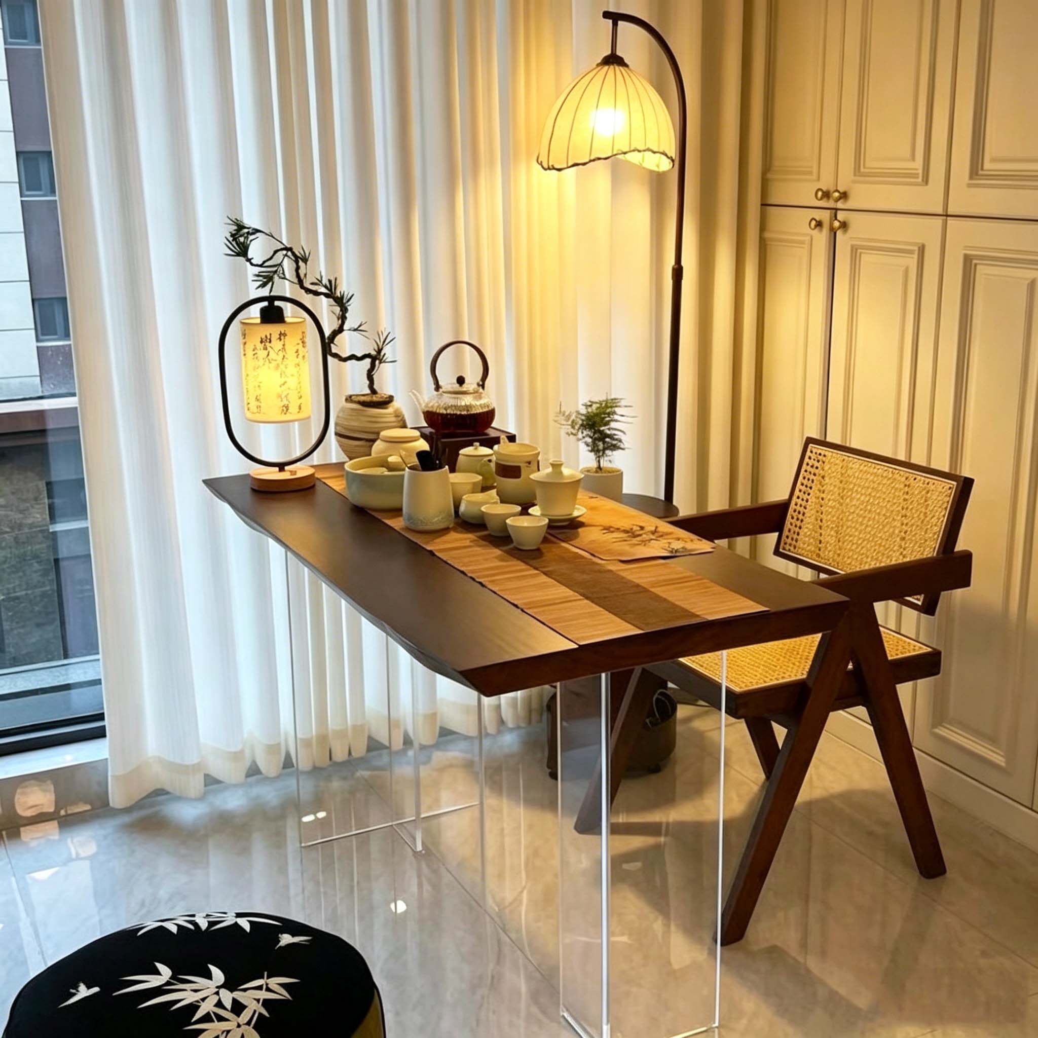 亚克力实木原木悬浮整板茶台
