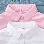 新款 小清新娃娃领纯棉牛津纺衬衫 女长袖 2022春秋季 粉色衬衣打底衫