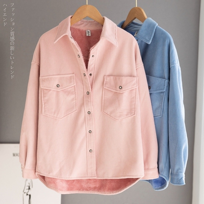 宽松韩版灯芯绒设计感小众衬衫