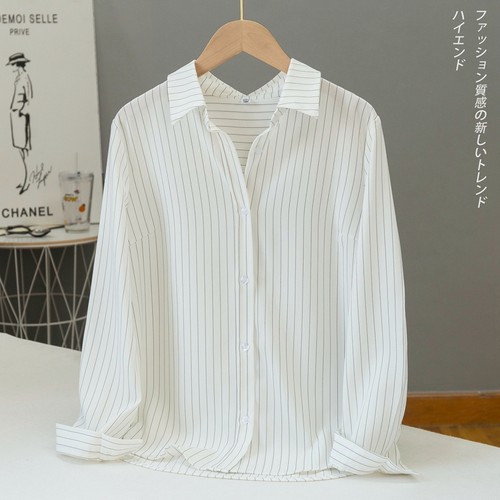 垂感条纹衬衫百搭雪纺外贸高货