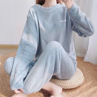 加绒加厚长袖 仙女暖暖裤 秋季 套装 珊瑚绒宽松休闲两件套 睡衣女新款
