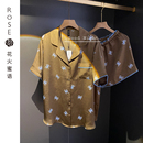 女冰丝睡衣家居服套装 Rose 短裤 夏季 蝴蝶结高端蕾丝边居家服 短袖