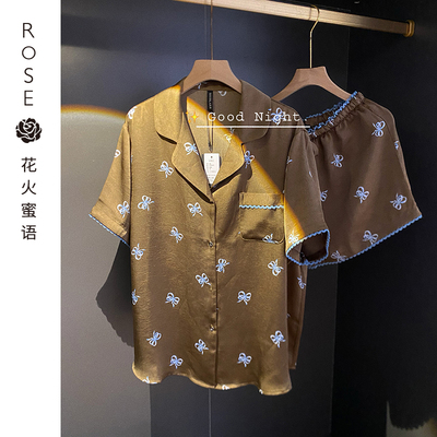 蝴蝶结冰丝短袖短裤女高端睡衣