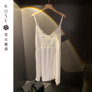 Rose 吊带女 贡棉吊带睡裙蕾丝性感女士四季 舒适极简高级米色夏季