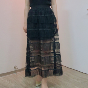 2023年春季 透视a字裙 高腰蕾丝长裙半身裙女超仙网纱蛋糕裙中长款