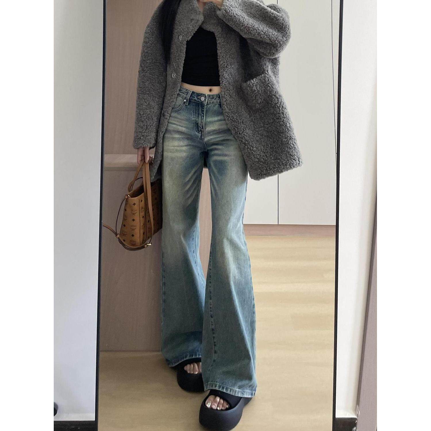 美式复古水洗微喇牛仔裤女春秋显瘦宽松低腰不贴拖地喇叭拖地长裤,女装/女士精品,牛仔裤,淘宝优惠券,粉丝福利购,淘宝优惠卷