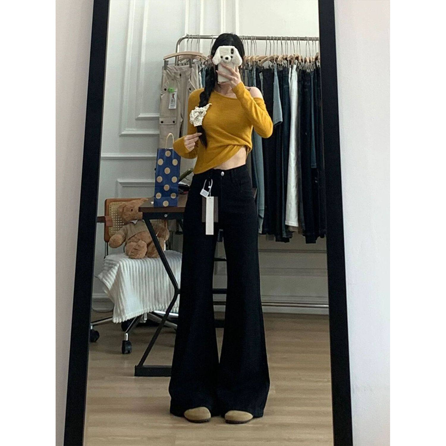 黑色不贴微喇牛仔裤女春秋季新款爆款高腰宽松显瘦马蹄拖地喇叭裤,女装/女士精品,牛仔裤,淘宝优惠券,粉丝福利购,淘宝优惠卷