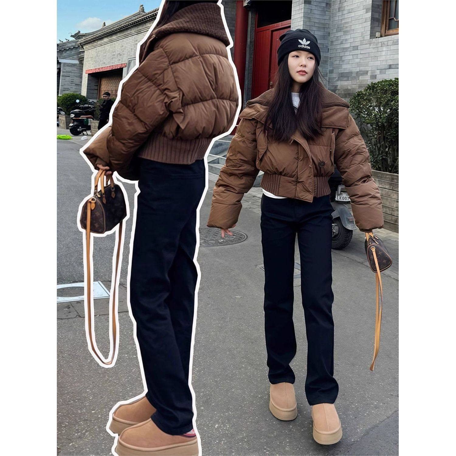 高腰黑色牛仔裤女春秋新款宽松直筒修身显瘦窄版梨形烟管拖地裤子