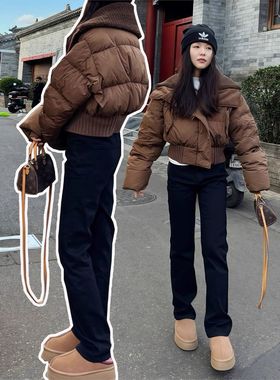 高腰黑色牛仔裤女春秋新款宽松直筒修身显瘦窄版梨形烟管拖地裤子