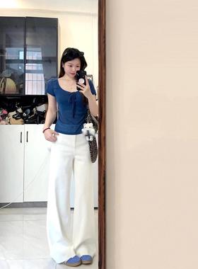 美式白色高腰显瘦阔腿牛仔裤女春夏新款水洗宽松垂感直筒拖地裤子