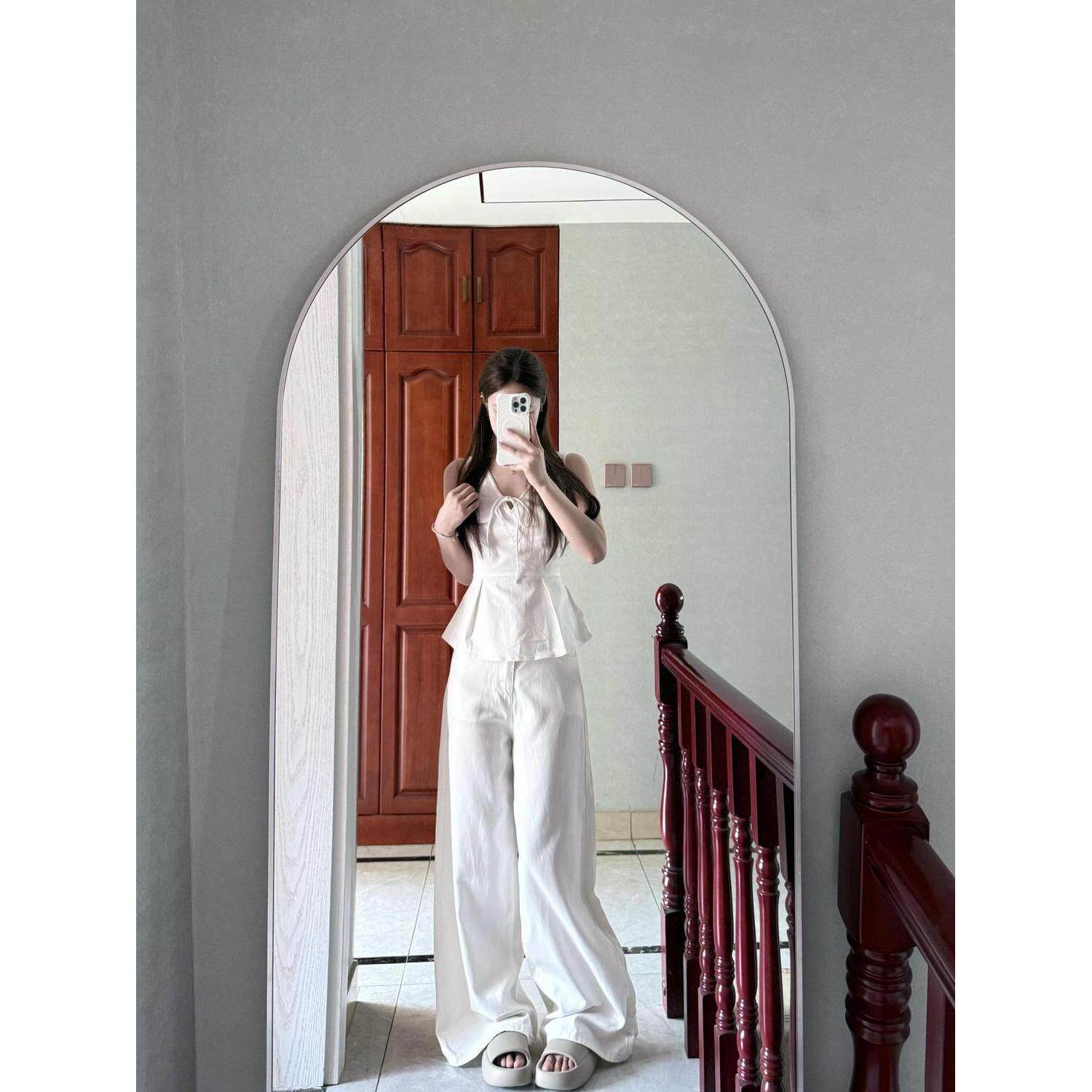 美式白色高腰显瘦阔腿牛仔裤女春夏新款水洗宽松垂感直筒拖地裤子