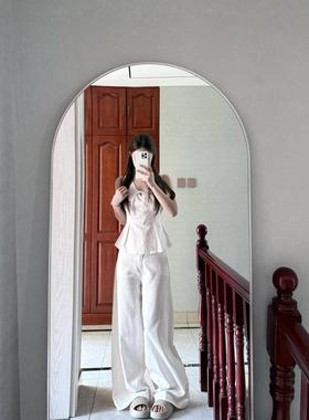 美式白色高腰显瘦阔腿牛仔裤女春夏新款水洗宽松垂感直筒拖地裤子