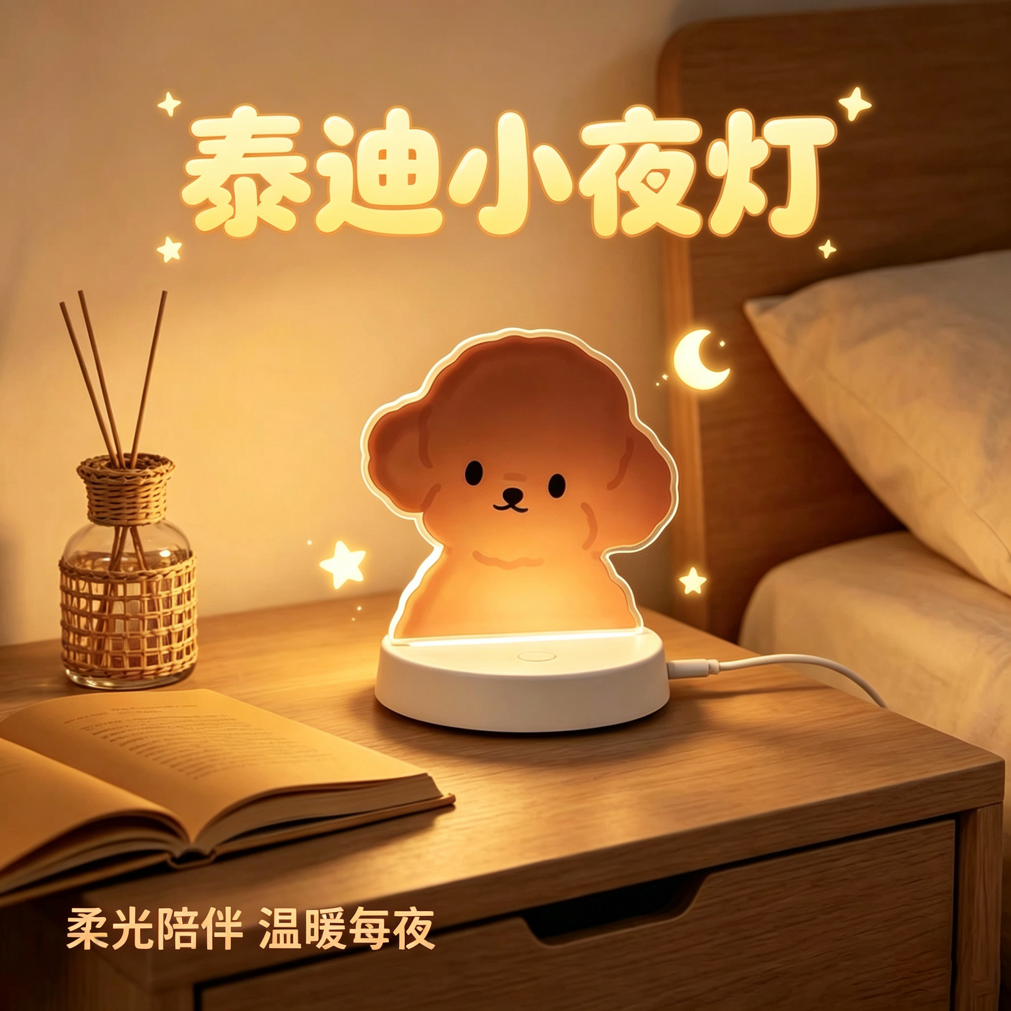 泰迪摆件香槟灰周边小夜灯贵宾犬创意宠物狗台灯床头灯