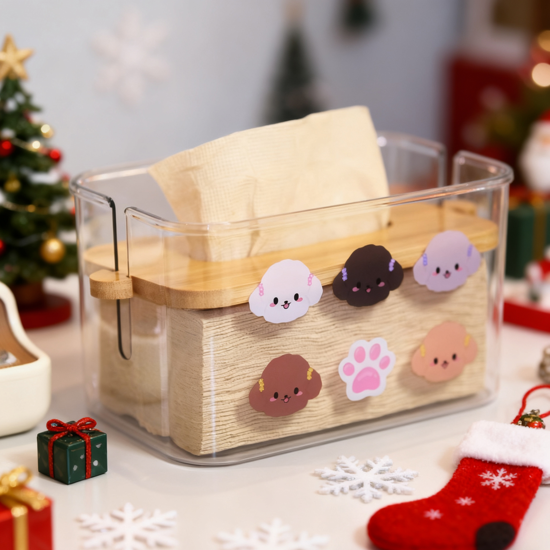 可升降透明纸巾盒贵宾泰迪周边