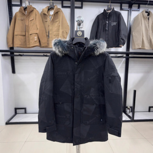 H家 工装 狐狸毛领 羽绒服男冬季 派克服外套夹克 90鸭绒中长款