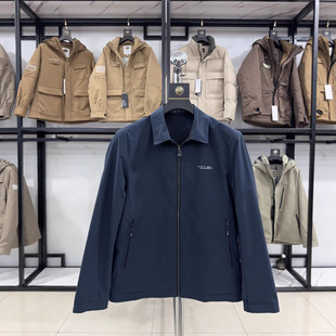 【H家】双面穿！男士翻领拉链夹克春秋商务休闲藏青外套1U382A