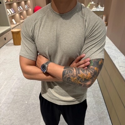 LUL银线MVT速干男士短袖无缝提花运动健身弹力透气训练T恤