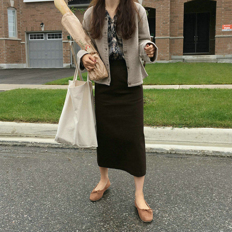 2024秋冬西装面料宽松直筒过膝休闲中长款后开叉半身裙子女装大码