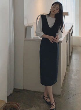 背心连衣裙背带裙修身针织收腰女