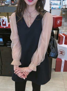 秋冬宽松黑色罗马棉无袖A字马甲