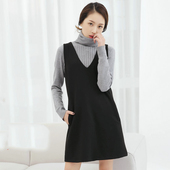 背心连衣裙女装 春夏黑色V领A字宽松罗马布棉无袖 马甲中长款 外穿