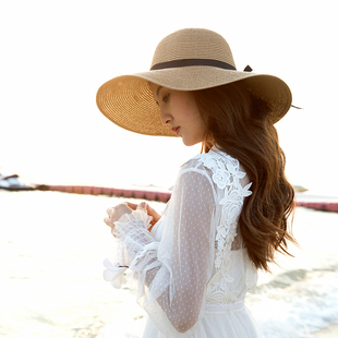 遮陽防曬太陽帽子 草帽女夏天海邊沙灘帽百搭遮臉出游大檐帽子夏季