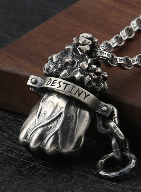 纯银复古美式拳头吊坠时尚毛衣链
