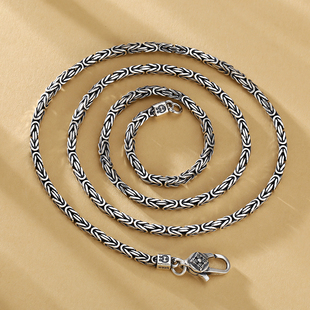 新款 首饰 925纯银复古3mm粗平安纹项链长短定制加长毛衣链挂坠时尚
