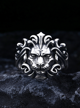 男款S925纯银狮子头开口戒指