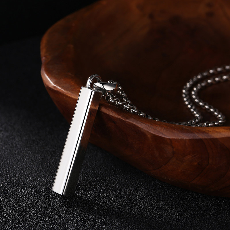 S925纯银饰品 男女简约光面长方形吊坠可刻字 情侣款时尚项链挂坠