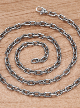 s925纯银六字真言扣头男复古项链