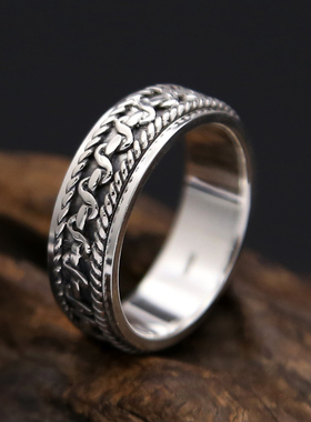 925纯银饰品纹路麻绳编制转动