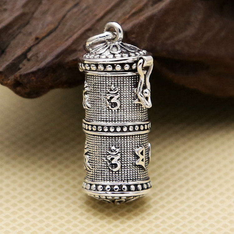 S925纯银饰品六字真言大顶佛楞严咒吊坠男女泰银经文嘎乌盒挂坠