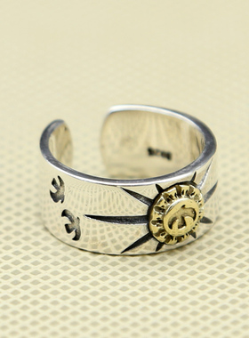 太阳射线镶铜飞鹰潮人开口戒指
