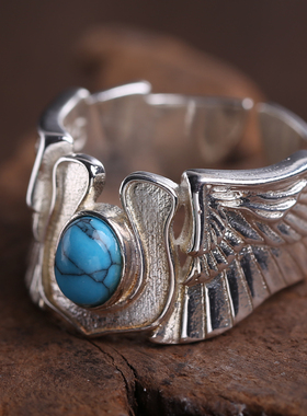 包邮s925纯银简约潮流蓝松石戒指