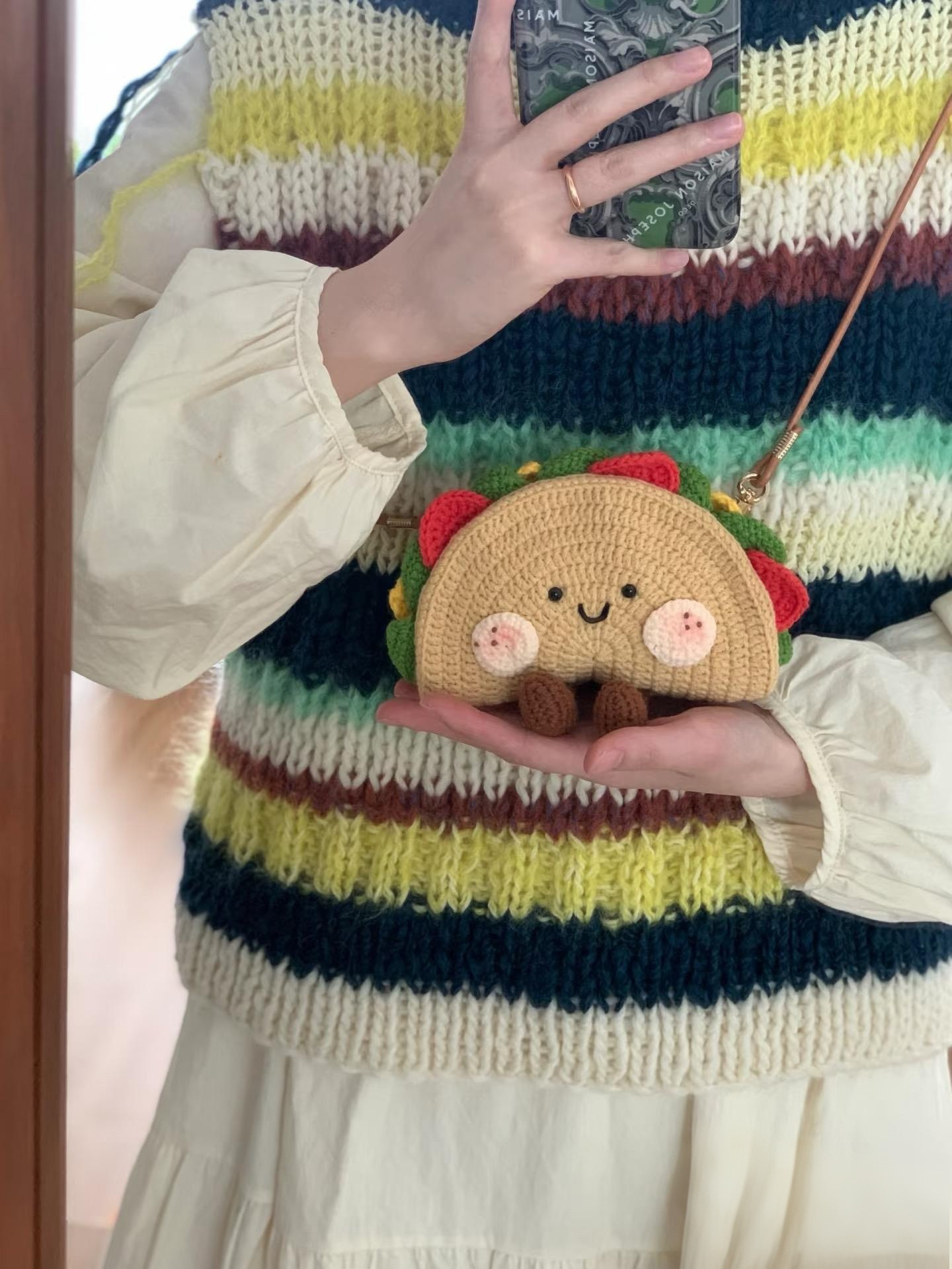 【成品】手工钩织编织毛线taco三明治玩偶挂件零钱包送闺蜜礼物