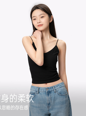 靴下物黑色细肩带美背吊带文胸一体带胸垫女夏季薄款内搭打底背心